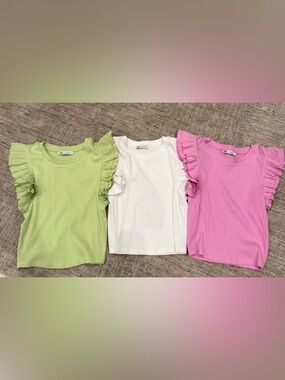 Zara Ruffle Sleeve Tee - Green, White & Pink